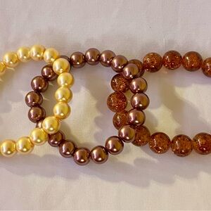 Amber, Chocolate, and Ivory Beaded Bracelet Set